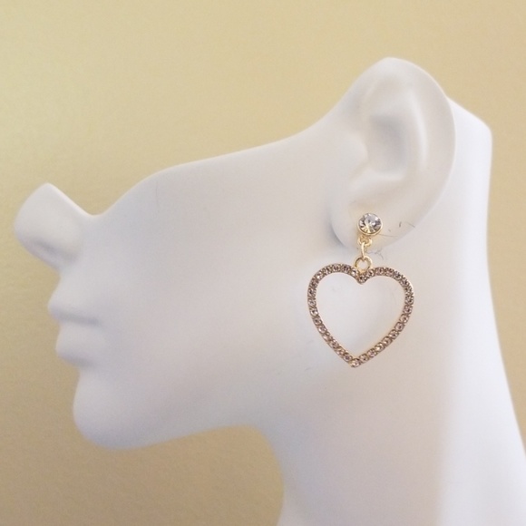 Rhinestone Heart ❤ Dangle Earrings - Picture 1 of 3